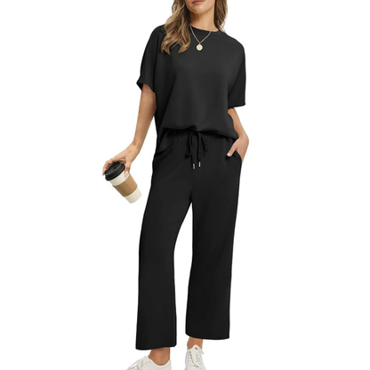 Aesthetic Casual Top and Trousers Set