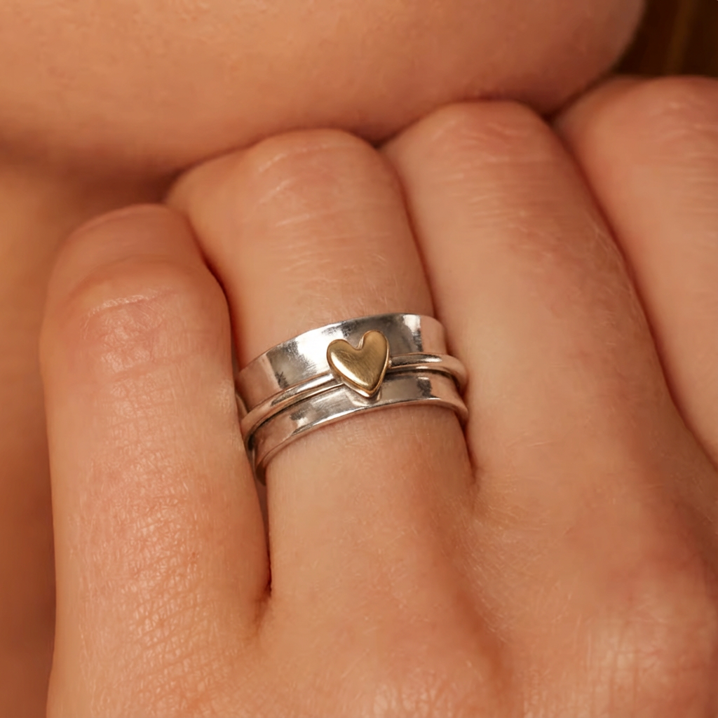 Gilded Heart Ring in Silver