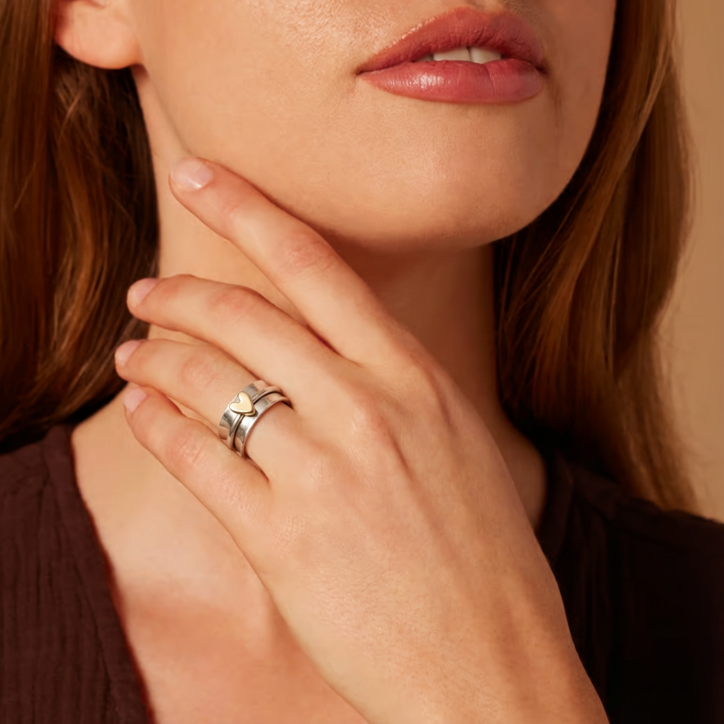 Gilded Heart Ring in Silver