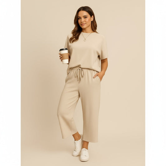 Aesthetic Casual Top and Trousers Set