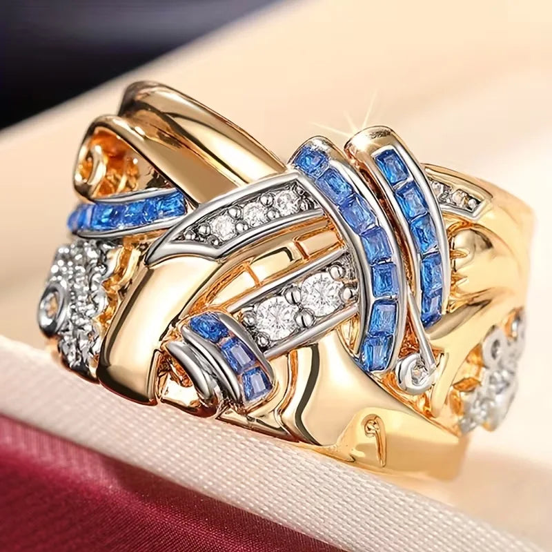 Selene | Luxe Middle Eastern KC Wide Flower Ring with Blue Zirconia Inlay