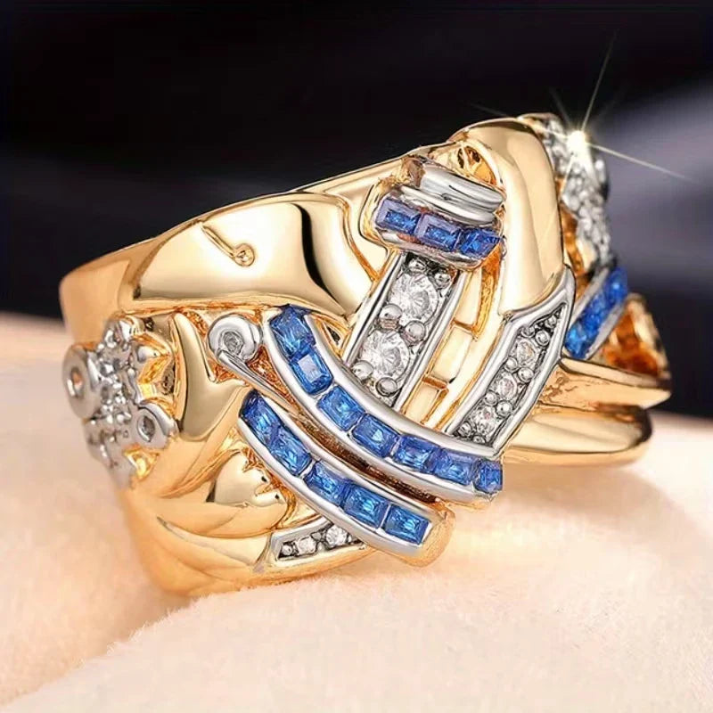 Selene | Luxe Middle Eastern KC Wide Flower Ring with Blue Zirconia Inlay